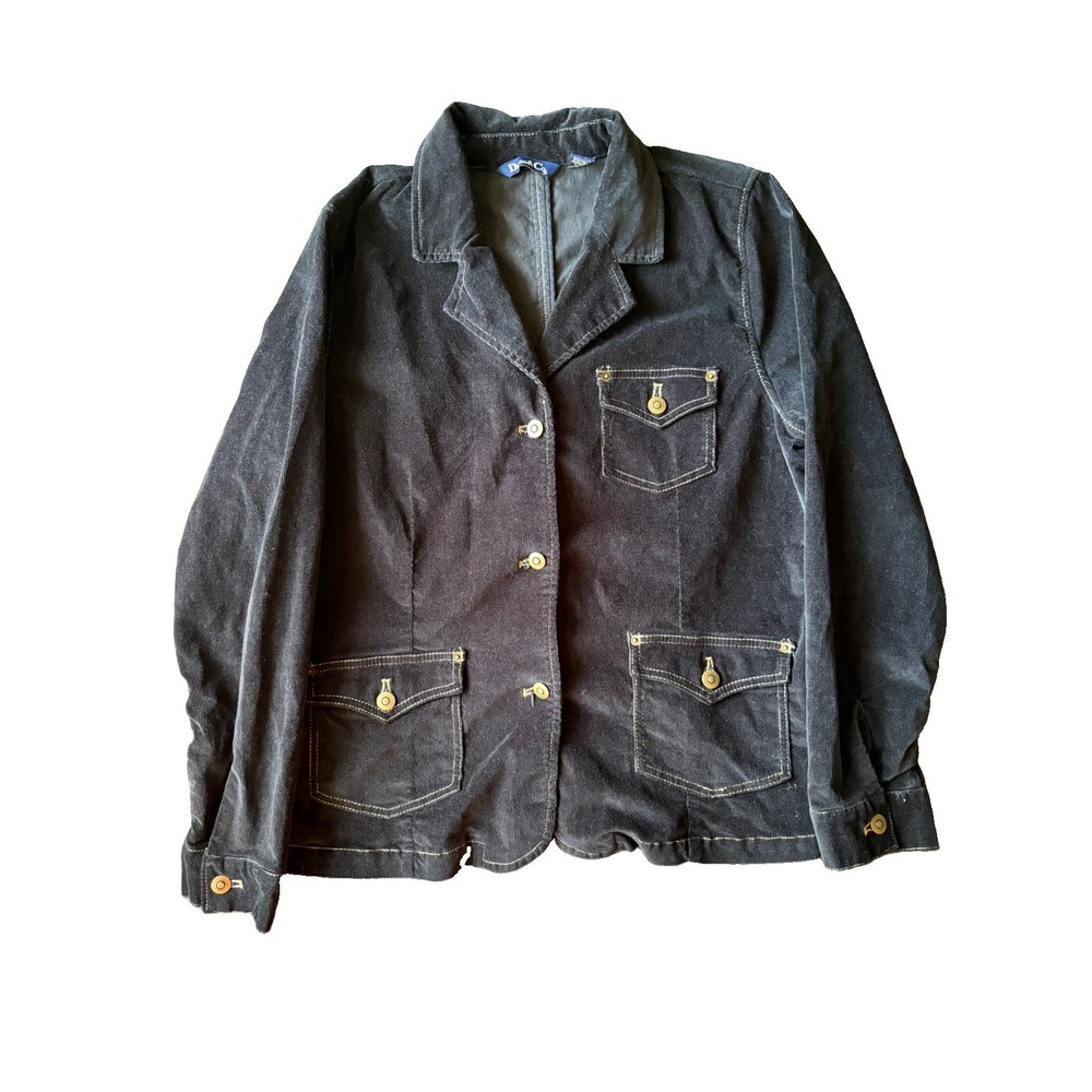 D.&M. & Co. Womens Black Jacket Size L Button Front Pockets Stretch Short